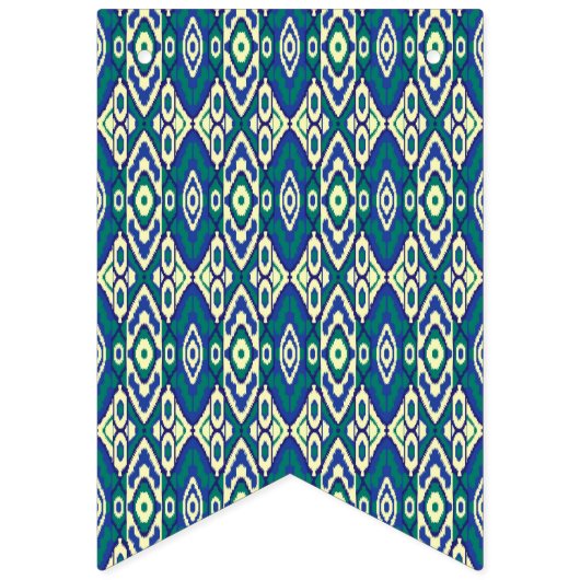 Een blauw en groen patroon met een witte achtergro vlaggetjes (Derde vlag)