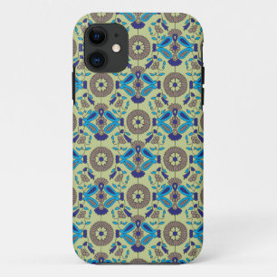 Een blauw en groen patroon op een groene achtergro Case-Mate iPhone case