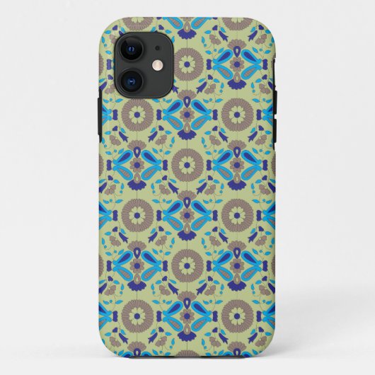 Een blauw en groen patroon op een groene achtergro Case-Mate iPhone case (Achterkant)