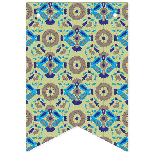 Een blauw en groen patroon op een groene achtergro vlaggetjes (Eerste vlag)