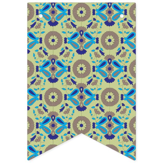 Een blauw en groen patroon op een groene achtergro vlaggetjes (Derde vlag)