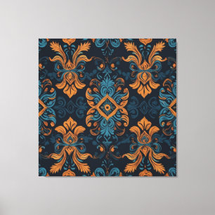 Een blauw en oranje patterned behang canvas afdruk