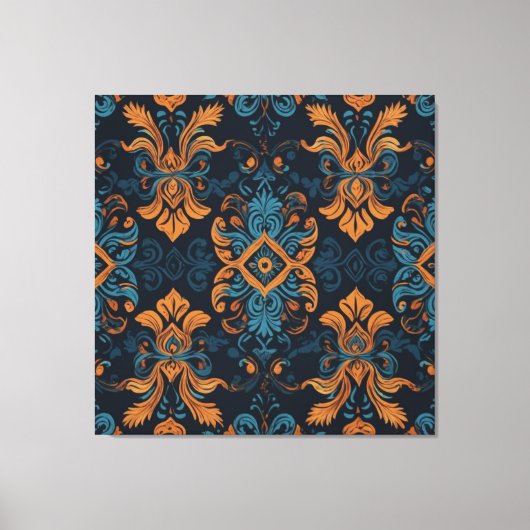 Een blauw en oranje patterned behang canvas afdruk (Voorkant)