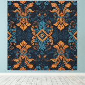 Een blauw en oranje patterned behang canvas afdruk (Insitu (Houten vloer))