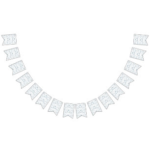 een blauw en wit behang met een patroon erop vlaggetjes