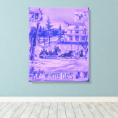 Een blauw getinte pittoreske 19e-eeuwse winter canvas afdruk (Insitu (Houten vloer))