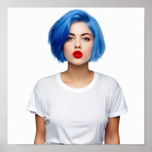 Een blauw haarmodel met Gildan T-shirt Poster (Voorkant)