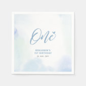 Eén | Blauw hart en Waterverf jongen 1e verjaardag Servet (Voorkant)