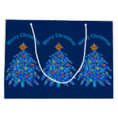 Een blauw kerstboomkleurig feestfeest large cadeautasje (Achterkant)