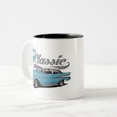 Een blauw Klassiek Tweekleurige Koffiemok (Voorkant links)