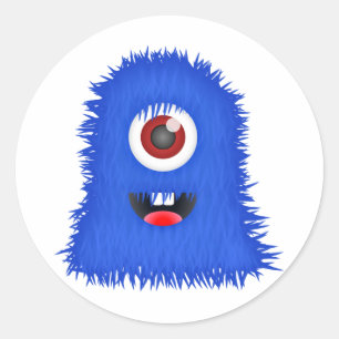 Een blauw monster met één oog ronde sticker