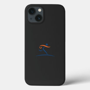 Een blauw-oranje logo met een man Case-Mate iPhone case
