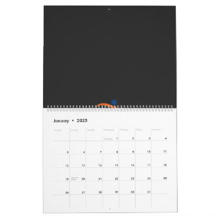 Een blauw-oranje logo met een man kalender