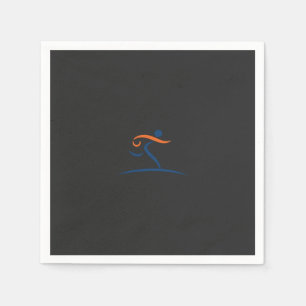 Een blauw-oranje logo met een man servet