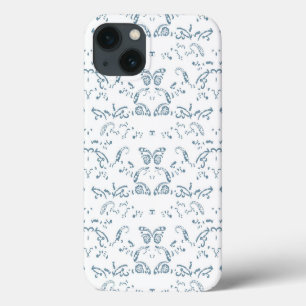 Een blauw-wit behang met een patroon erop Case-Mate iPhone case