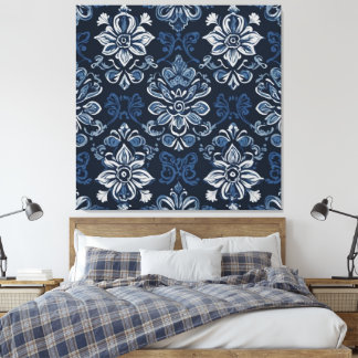 Een blauw-wit bloemmotief canvas afdruk