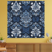 Een blauw-wit bloemmotief canvas afdruk (Insitu (Woonkamer))