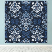 Een blauw-wit bloemmotief canvas afdruk (Insitu (Houten vloer))