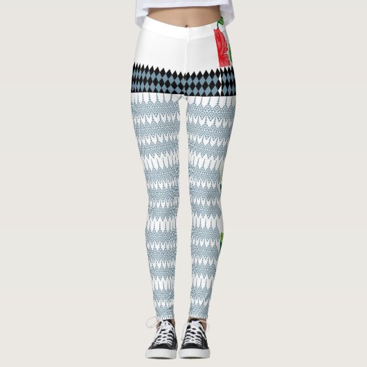 Een blauw-wit patroon met een witte achtergrond leggings (Voorkant)