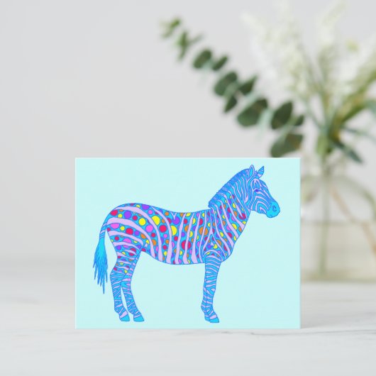 Een blauw Zebra Stippen Stripes Oorspronkelijke Po Briefkaart (Staand voorkant)