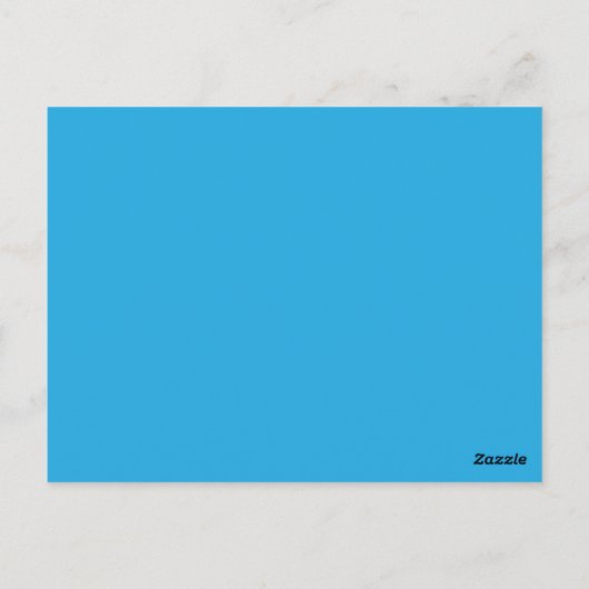 Een blauwe achtergrond met een zwarte en witte kat briefkaart (Achterkant)