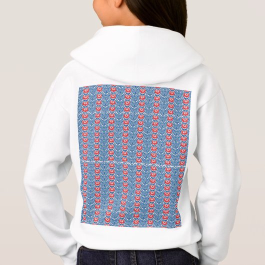 Een blauwe achtergrond met rode en witte design (Achterkant)