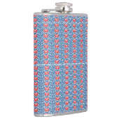 Een blauwe achtergrond met rode en witte design heupfles (Rechts)