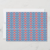 Een blauwe achtergrond met rode en witte design kaart (Voorkant)
