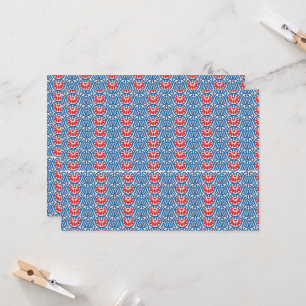 Een blauwe achtergrond met rode en witte design kaart