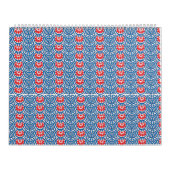Een blauwe achtergrond met rode en witte design kalender (Hoes)
