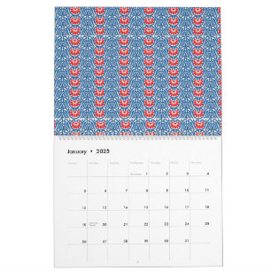 Een blauwe achtergrond met rode en witte design kalender