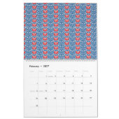 Een blauwe achtergrond met rode en witte design kalender (Feb 2027)
