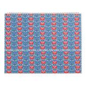 Een blauwe achtergrond met rode en witte design kalender (Hoes)