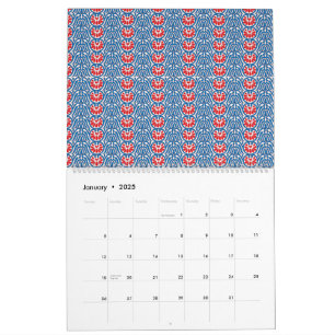 Een blauwe achtergrond met rode en witte design kalender