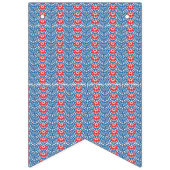 een blauwe achtergrond met rode en witte ontwerpen vlaggetjes (Eerste vlag)