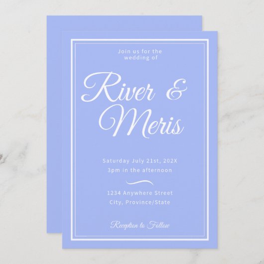 Een blauwe bruiloft uitnodiging (Voorkant / Achterkant)