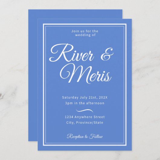 Een blauwe bruiloft uitnodiging (Voorkant / Achterkant)