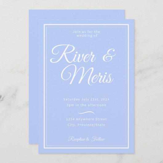Een blauwe bruiloft uitnodiging (Voorkant / Achterkant)
