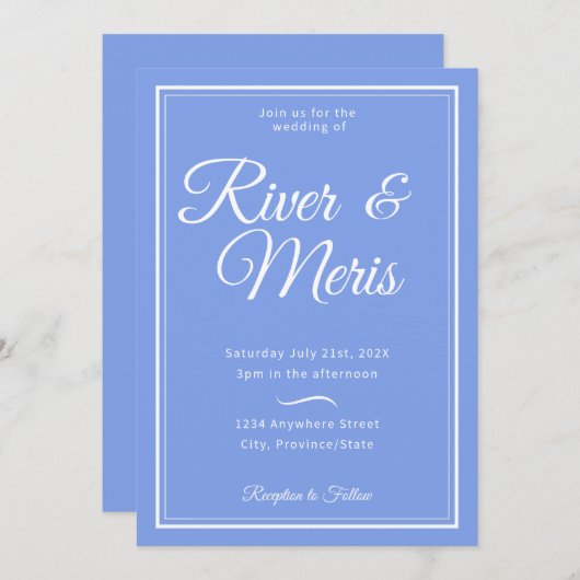 Een blauwe bruiloft uitnodiging (Voorkant / Achterkant)