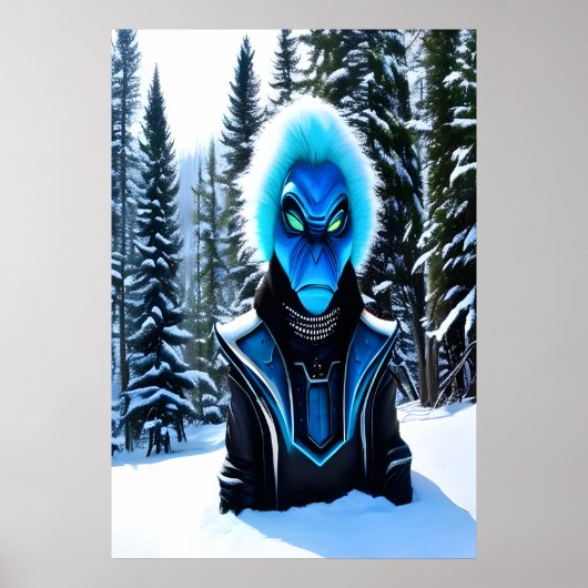 Een blauwe buitenaardse en veel sneeuw | AI Art. Poster (Voorkant)