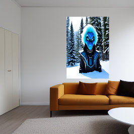 Een blauwe buitenaardse en veel sneeuw | AI Art. Poster