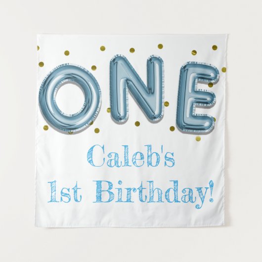 Eén blauwe en gouden feestfoto-achtergrond wandkleed (Voorkant)