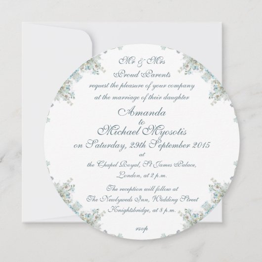 Een blauwe en roze bruiloft met 'vergeet-me-nots' kaart (Achterkant)