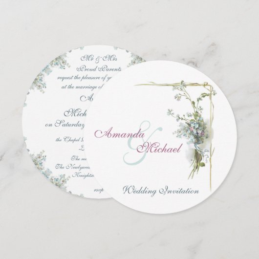 Een blauwe en roze bruiloft met 'vergeet-me-nots' kaart (Voorkant / Achterkant)