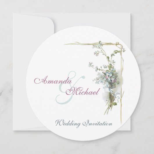 Een blauwe en roze bruiloft met 'vergeet-me-nots' kaart (Voorkant)