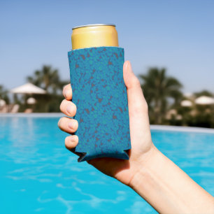 Een blauwe en zwarte achtergrond met een patroon seltzer blikjeskoeler