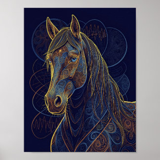 Een blauwe fractale paard droomt poster