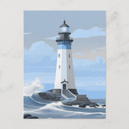 Een blauwe geschilderde vuurtoren briefkaart