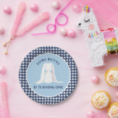 Een blauwe Gingham Birthday.. Papieren Bordje (Feest)