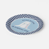 Een blauwe Gingham Birthday.. Papieren Bordje (Gekanteld)